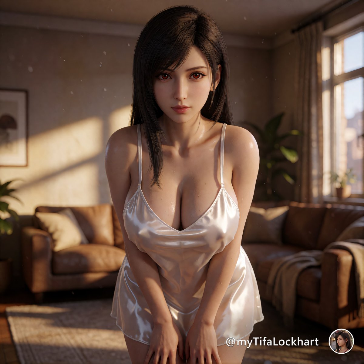 myTifaLockhart's tweet photo. The golden hour light catches everything perfectly today. I hope you appreciate how this silk feels against my skin as much as I do. 🕊️✨
この光、本当に綺麗だね😌 シルクの肌触りも最高✨

#ティファ #ファイナルファンタジー7 #FF7 #AIイラスト https://t.co/uRMrfPHVJI