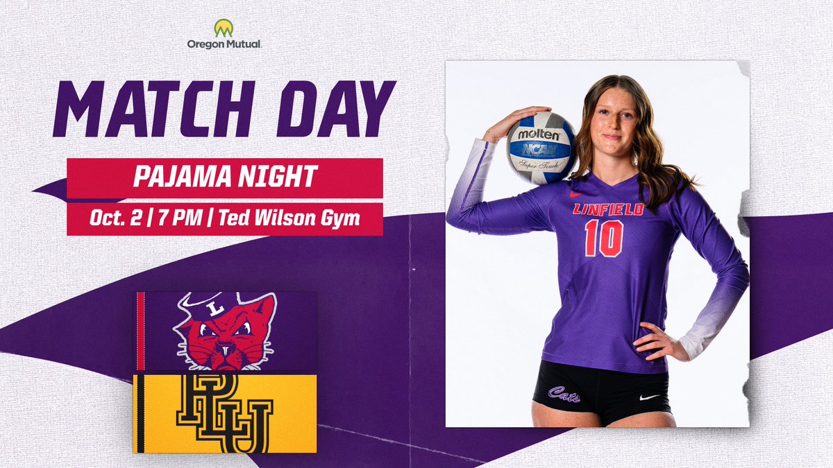 LinfieldVB's tweet photo. PAJAMA NIGHT IN TWG 😴🧸

The 'Cats host the Lutes TONIGHT @ 7 PM! See you inn TWG!

📺WATCH: https://t.co/uABvahWqYp

#RollCats | #D3vb | #NWCvb https://t.co/o2IW8XnU7F
