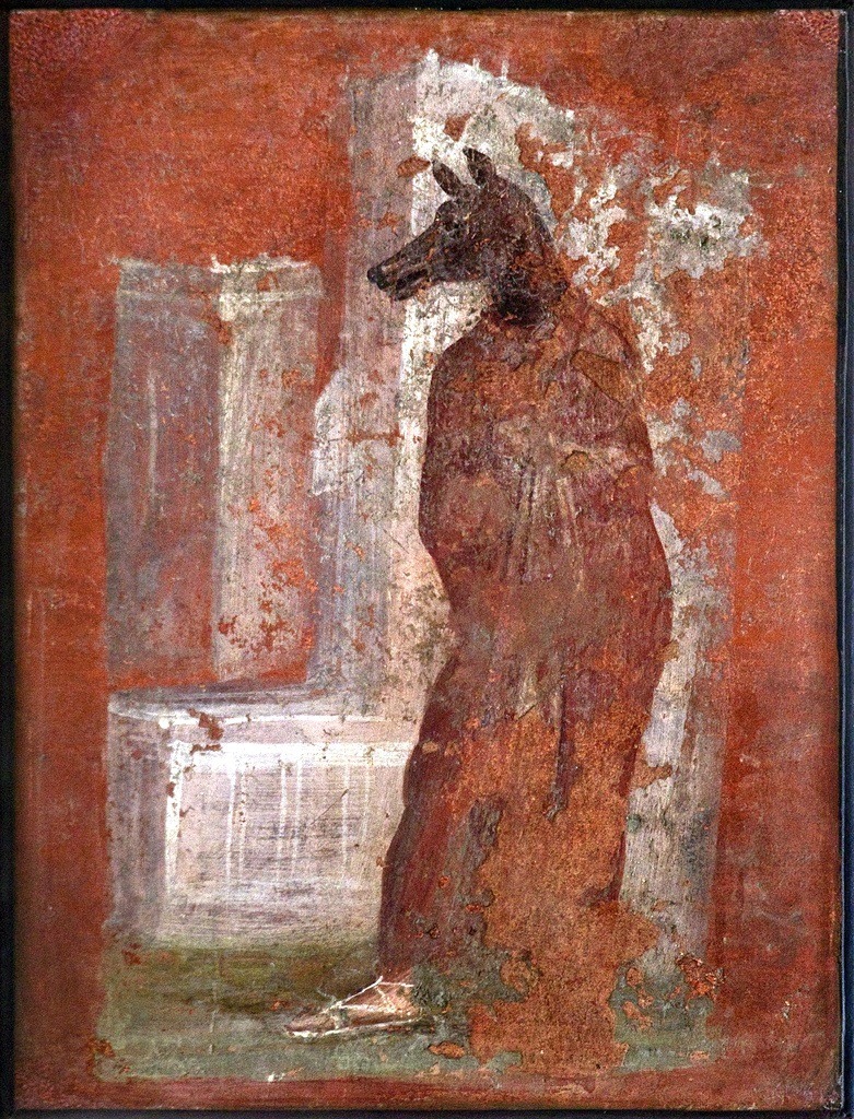 Athanasius_45's tweet photo. A fresco of a priest wearing a mask of Anubis. From the temple of Isis at Pompeii.

τίς δ᾿ οἶδεν εἰ τὸ ζῆν μέν ἐστι κατθανεῖν,
τὸ κατθανεῖν δὲ ζῆν κάτω νομίζεται;
-
who knows if life is death,
and if below death is regarded as life?
Euripides, Fragment 638 https://t.co/Zljozb0f3G
