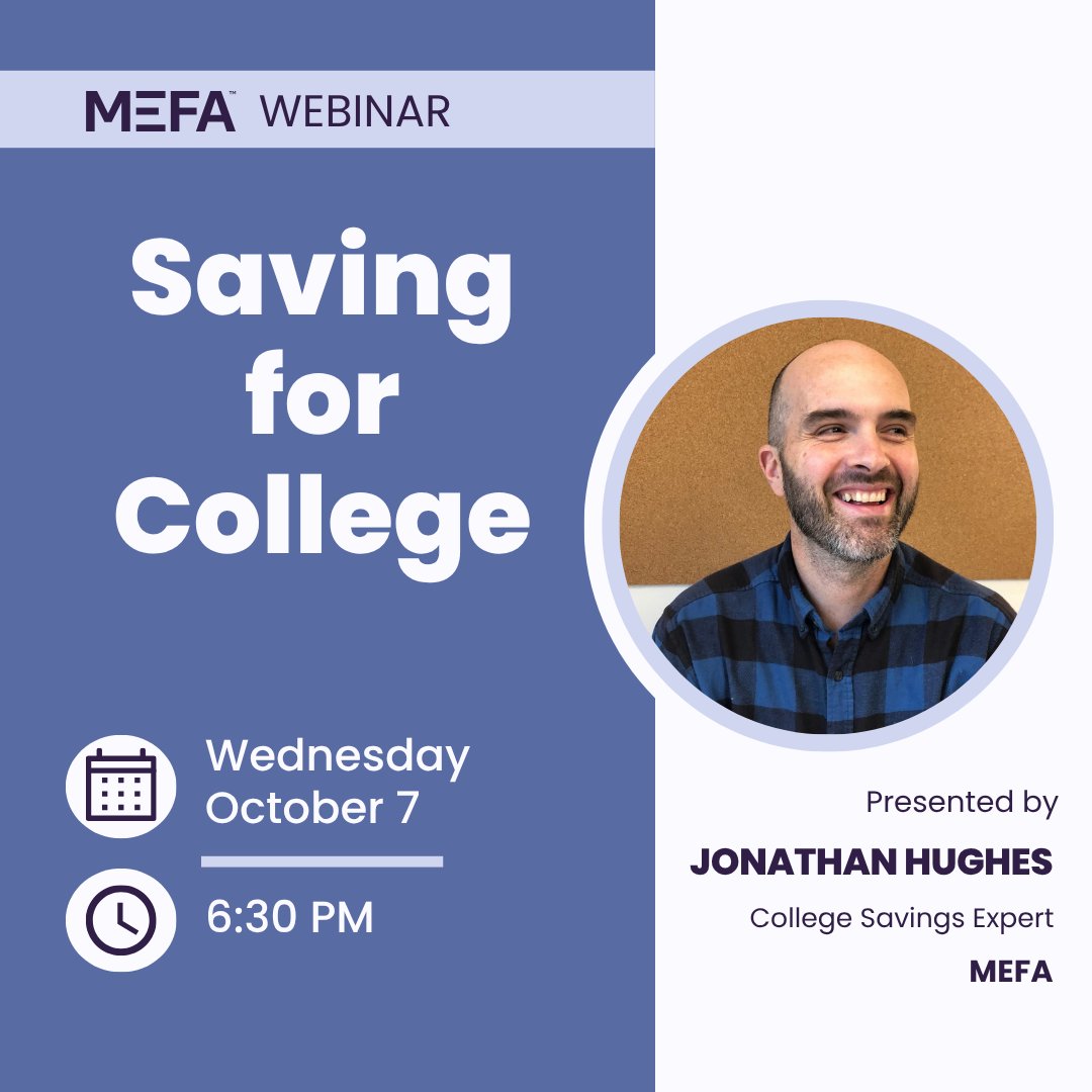 MEFAtweets's tweet photo. Looking to learn about saving for college? Attend our webinar where we’ll answer questions such as:

• How much should I save for college?
• When should I start?
• What is the best way to save?
• Will saving affect college financial aid?

Register at https://t.co/vZ03xLtVSs https://t.co/6hyYFdSFaE