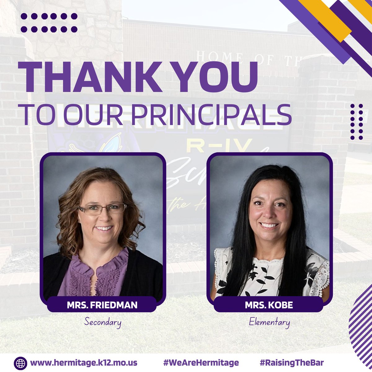 HermitageSchool's tweet photo. We celebrate 2 remarkable women this Nat'l Principal's Month. Their leadership transforms our students, teachers, staff & the entire school community. They put in long hrs, manage admin duties & provide mentorship & vision. ππ #HornetPride #WeAreHermitage #RaisingTheBar https://t.co/GLJVGO7JYc