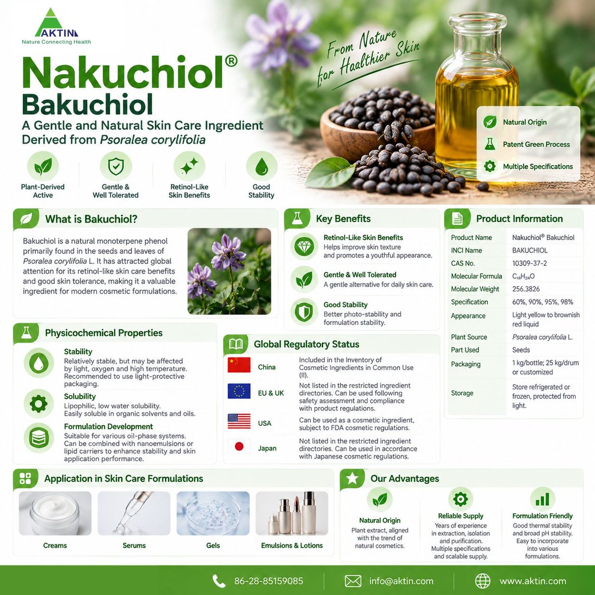 AktinChemicals's tweet photo. Accelerate your gentle skincare formulations with Nakuchiol® #Bakuchiol! 🌿🧪
High-purity meroterpenoid phenol extracted from Psoralea corylifolia seeds:
📊 CAS: 10309-37-2 | INCI: BAKUCHIOL
#PCHI #CosmeticChemistry #IECIC #Skincare #Nakuchiol https://t.co/EX3InLRtYc
