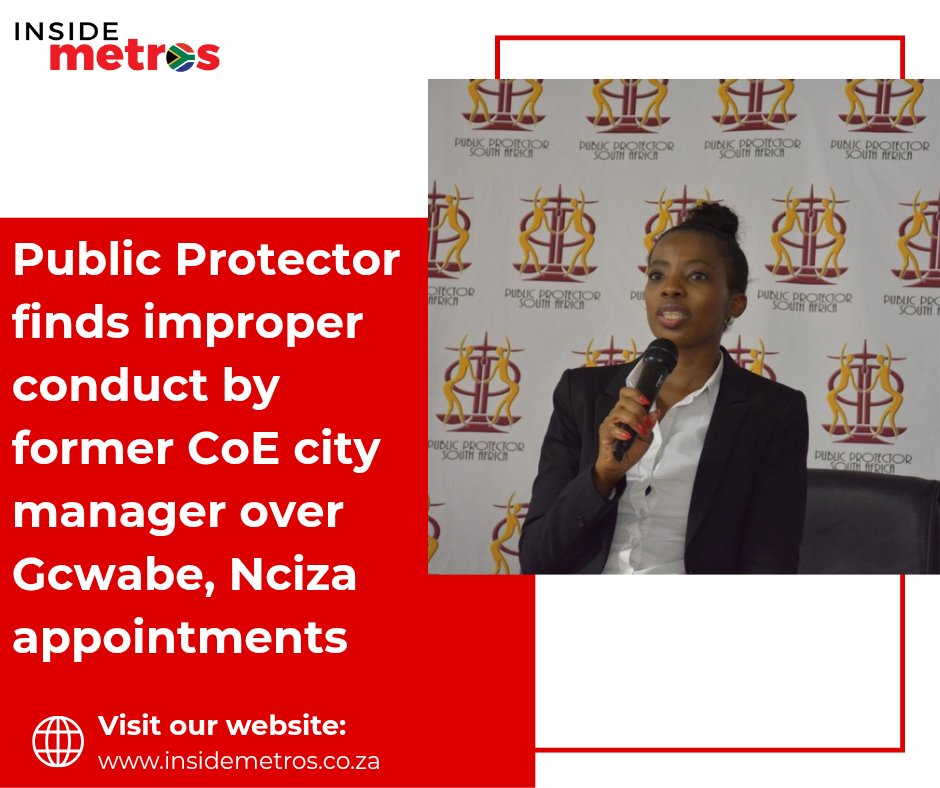 insidemetrosza's tweet photo. Public Prosecutor found improper conduct by Imogen Mashazi, the Ekurhuleni City Manager, in connection with appointments of Ndumiso Gcwabe and Prince Nciza.
Read more on https://t.co/nQLk7x3nDL
#QUALIFICATIONS #ImogenMashazi #municipality #southafricannews #InsideMetros https://t.co/KGwNPPvDo5