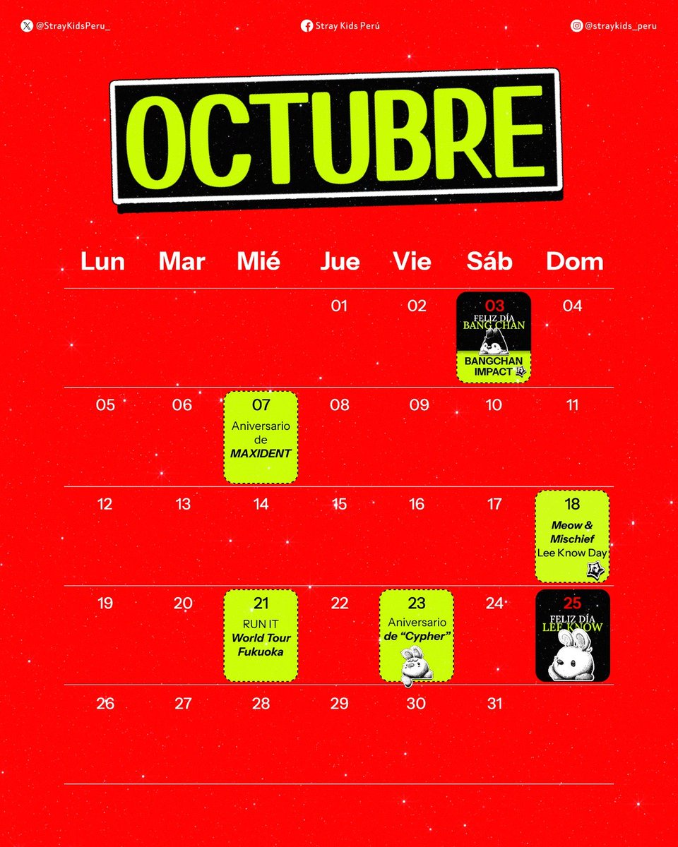 StrayKidsPeru_'s tweet photo. 📰」Stay!! Revisa el cronograma de Octubre con las actividades o fechas importantes de Stray Kids ✨️

#StrayKids 
#ストレイキッズ 🐭 https://t.co/ZkosK4vByD