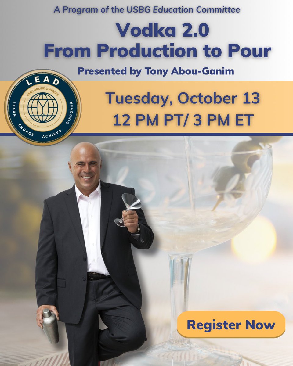 TheUSBG's tweet photo. USBG LEAD Seminar: Vodka 2.0 🥃

Go beyond the “blank canvas” and explore how vodka production shapes flavor, texture, and character with Tony Abou-Ganim.

📅 Oct. 13 | 12 PM PT / 3 PM ET
🔗 Register: https://t.co/TSWCNM4cno

Registration fees support @thehdrf 

#USBG #Bartender https://t.co/ftIQIVSjx1