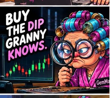 GemMaToken's tweet photo. BUY THE DIP. Granny already checked the chart.

GemMa doesn’t panic-sell. She zooms in, spots the wick, and loads the bag while everyone else is still crying in the group chat. $GEMMA https://t.co/LFyYKqXtmq