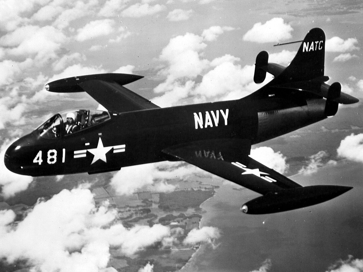 airandspace's tweet photo. 80 years ago today, the XF6U-1 Pirate made its first flight at Muroc Dry Lake, California. Chance Vought's first jet fighter, the F6U was designed for the U.S. Navy. https://t.co/zhMJ4dK4Kc
