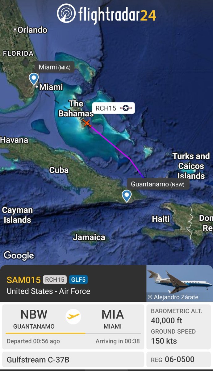 sipjack1776's tweet photo. USAF C-37B 🇺🇲
#AE206D/06-0500/SAM015
Guantanamo Bay>Miami 

Aircraft arrived at Gitmo out of KMIA earlier today.
@Borrowed7Time @MichaelBonet8 @Spidergwenweb1 @Arr3ch0 @Flightwatcher1 https://t.co/7V5mWa0HvU