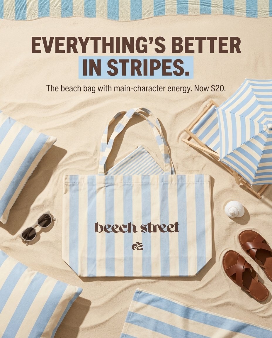 Salarmy_Studio's tweet photo. A little beach-ready upgrade 🌊👜

Designed for Beech Street Swim.
 #Ecommerce #DesignerFinds https://t.co/KTKg2fa8iu