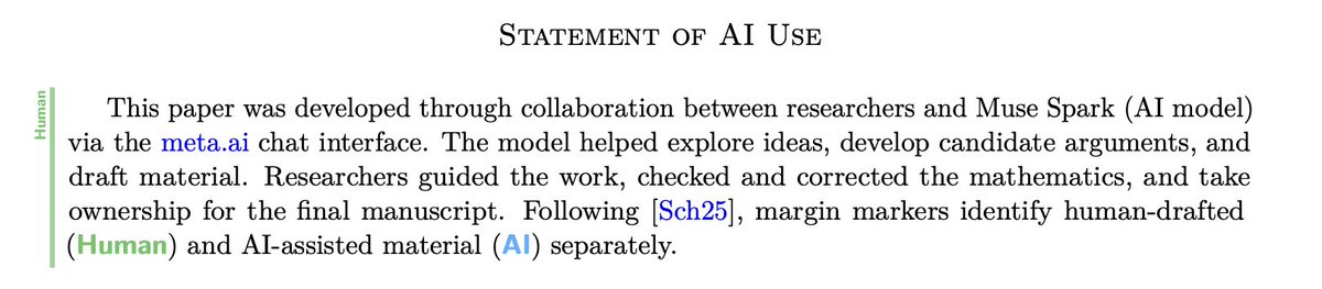 The AI-use statement assigns researchers responsibility for checking, correcting and owning the final mathematics.
