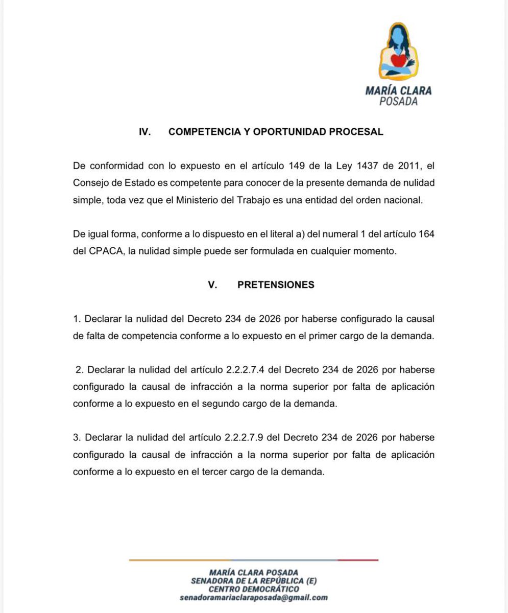 MaclaPosada's tweet photo. Celebro que el Consejo de Estado haya suspendido el peligroso Decreto 234 de 2026 que confería superpoderes a los sindicatos. 

En marzo demandé este Decreto y desde agosto le hice un llamado respetuoso  a MinTrabajo para que lo derogara. 

Esta es una gran noticia para la libertad económica. Con ese Decreto Petro pretendía que los sindicatos tuvieran acceso a los secretos empresariales de las compañías, obligar a las empresas a someterse a negociaciones colectivas sectoriales y forzar a los empleados a pagar la cuota sindical, aún cuando no fueran miembros del sindicato.
