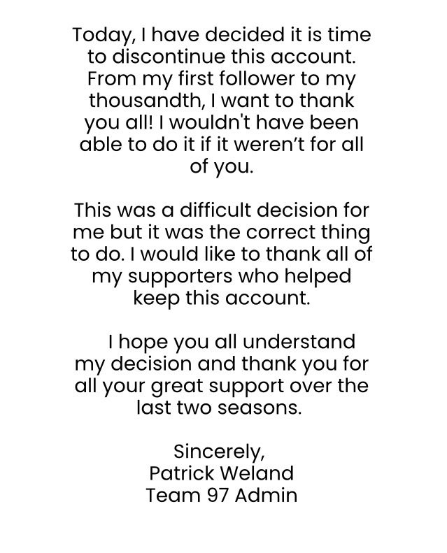 Team97SVG's tweet photo. It’s been a ride, it’s time to step away. Thank You and as always, Go SVG. #Team97 🫶 https://t.co/fEfeCJjfKo
