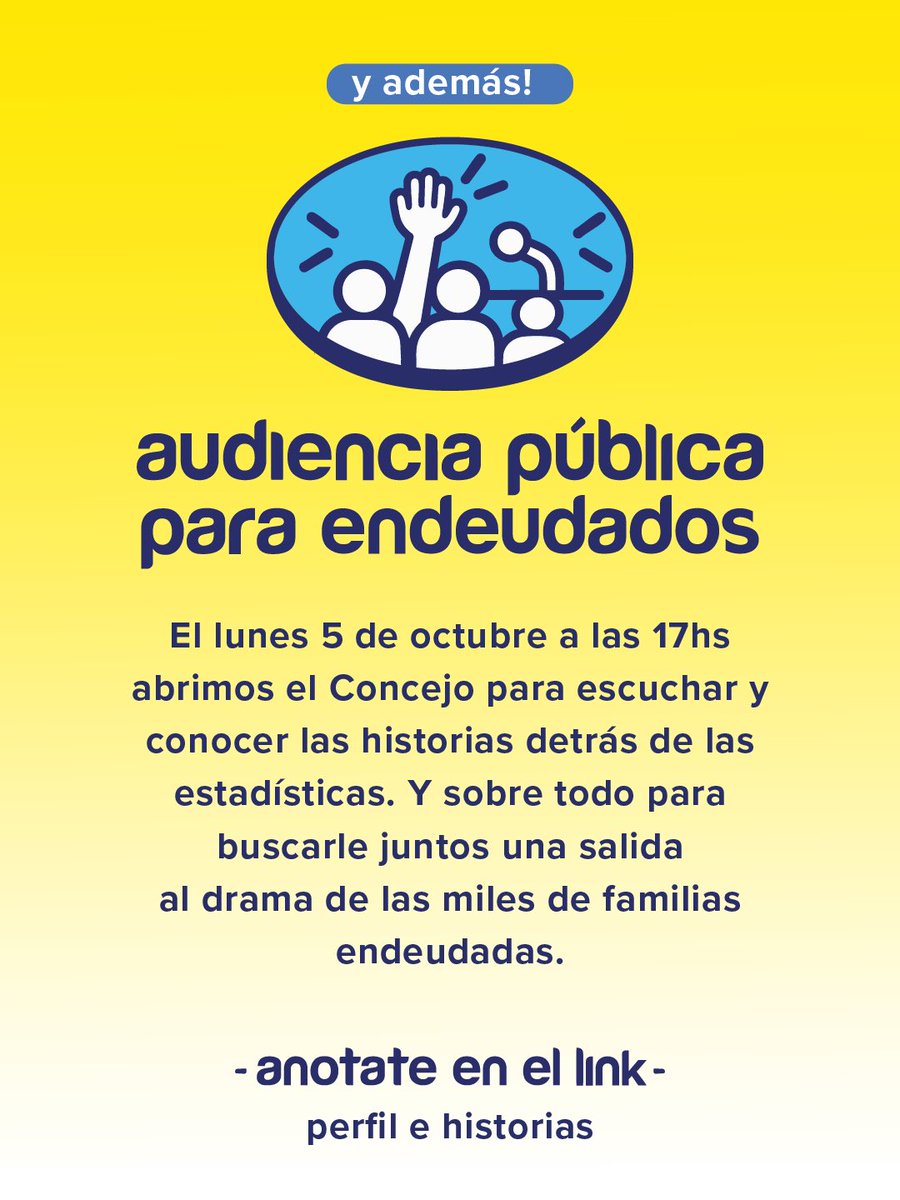 juanmonteverde's tweet photo. Este sábado, puntos de asesoramiento para endeudados y endeudadas. Y el lunes 5 de octubre desde las 17hs nos encontramos en la audiencia pública en el Concejo.

Anotate para participar 👇🏼
🔗 https://t.co/Jq67mYMab9 https://t.co/zScno4bDV7