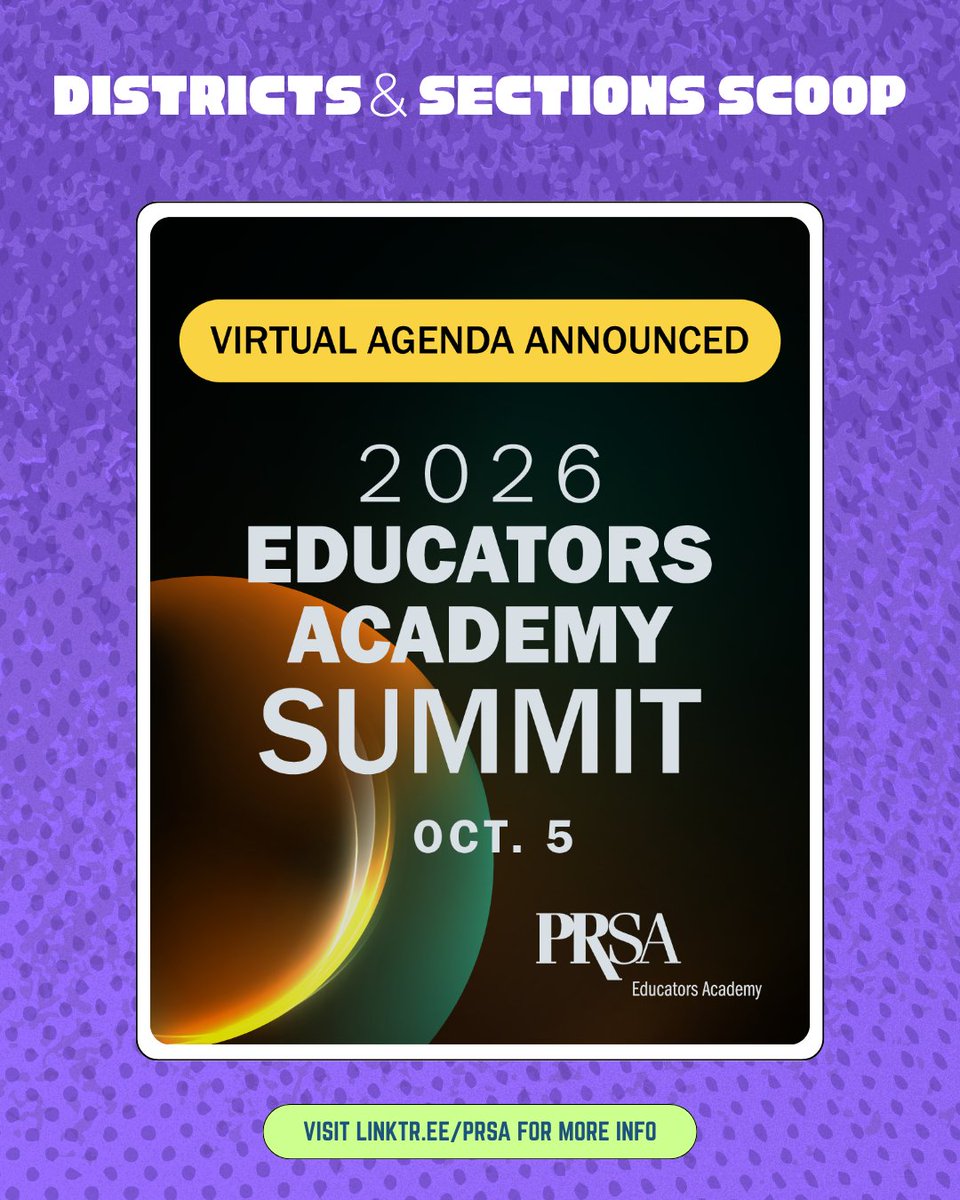 PRSA's tweet photo. Across PRSA Sections 👇
🎓 Educators Academy Summit | 10/5
🤖 Strategic AI for comms teams | 10/6
🧬 HLS Conference + Dr. Jamin Brahmbhatt keynote | 10/17–18
🤝 Connect on Tour: DFW | 11/13
Explore more → https://t.co/3S90Y57428
#PRSA #PublicRelations https://t.co/hjsyZDjWmF