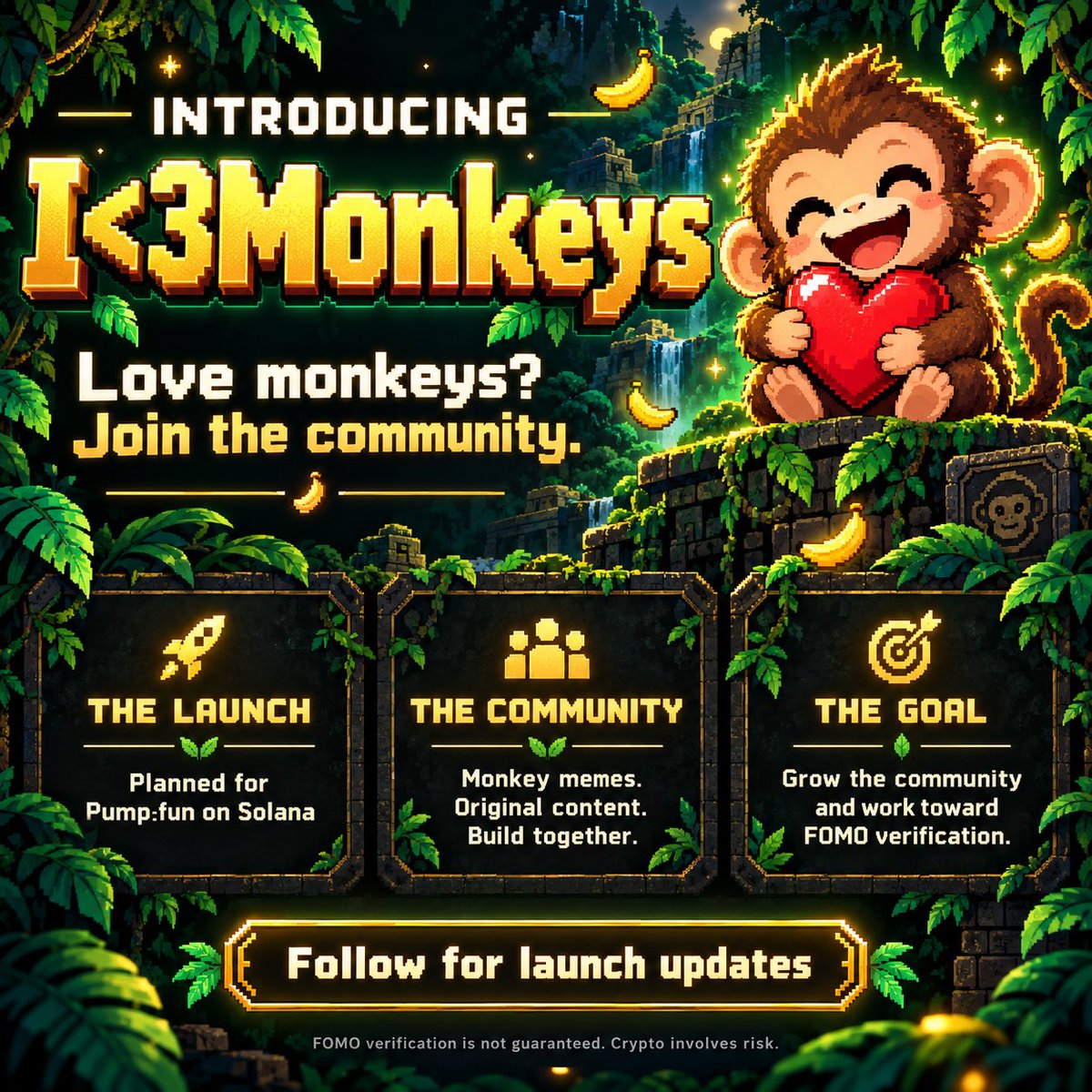 YTJuanitoThe3rd's tweet photo. 🐒❤️ I<3Monkeys is just getting started!

First big goal: $5 MILLION market cap. I’m putting in the work through livestreams, original content, and building this community with YOU. 🍌🔥

Catch me on Kick: juanitothe3rdmonkey
TikTok: @officialjuanitothe3rd
https://t.co/tAh4TpJRqT: Juanitothe3rd

Drop a 🐒 and your public Solana wallet address below!

Big ambitions, no guaranteed returns. Crypto involves risk.

#IHeartMonkeys #Solana #PumpFun #MemeCoin #MonkeyCommunity