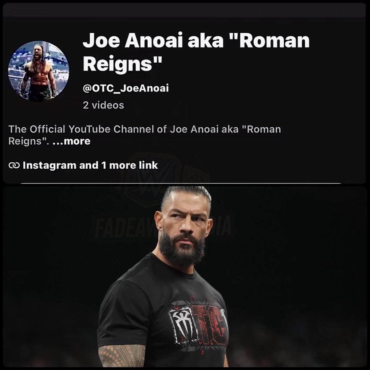 FadeAwayMedia's tweet photo. 🚨 YOUR TRIBAL CHIEF ROMAN REIGNS HAS OFFICIALLY ANNOUNCED HE IS OPENING HIS VERY OWN YOUTUBE CHANNEL 

https://t.co/sGPaXVQaOb https://t.co/cwTy15oz81
