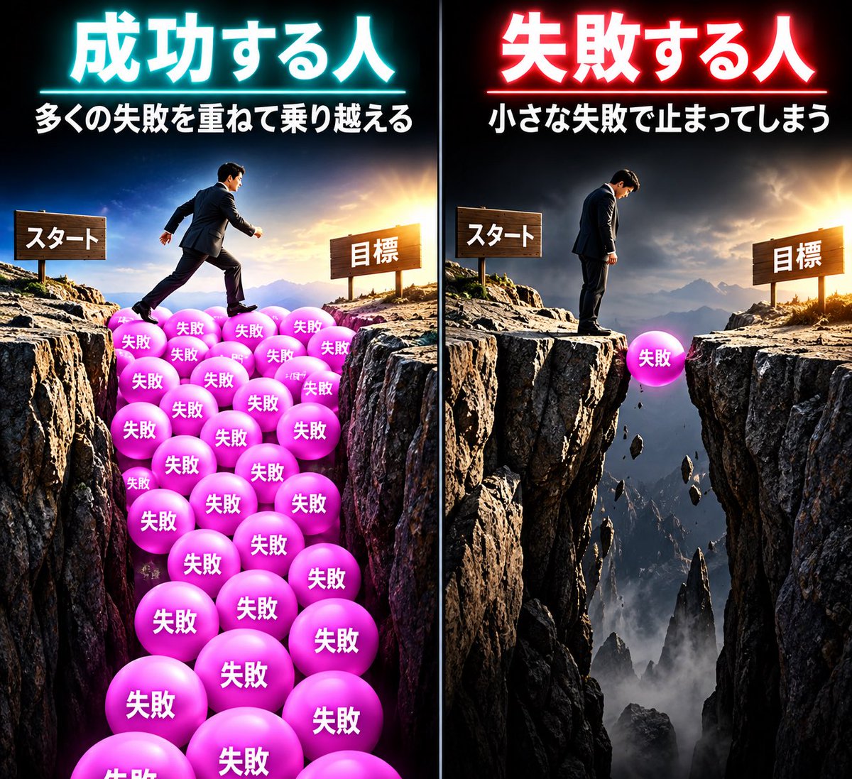 sponta1419's tweet photo. 当たり前だけど、
結果を急ぐ人は失敗する。

←成功する人　　　　失敗する人→ https://t.co/IH8XlYykZu