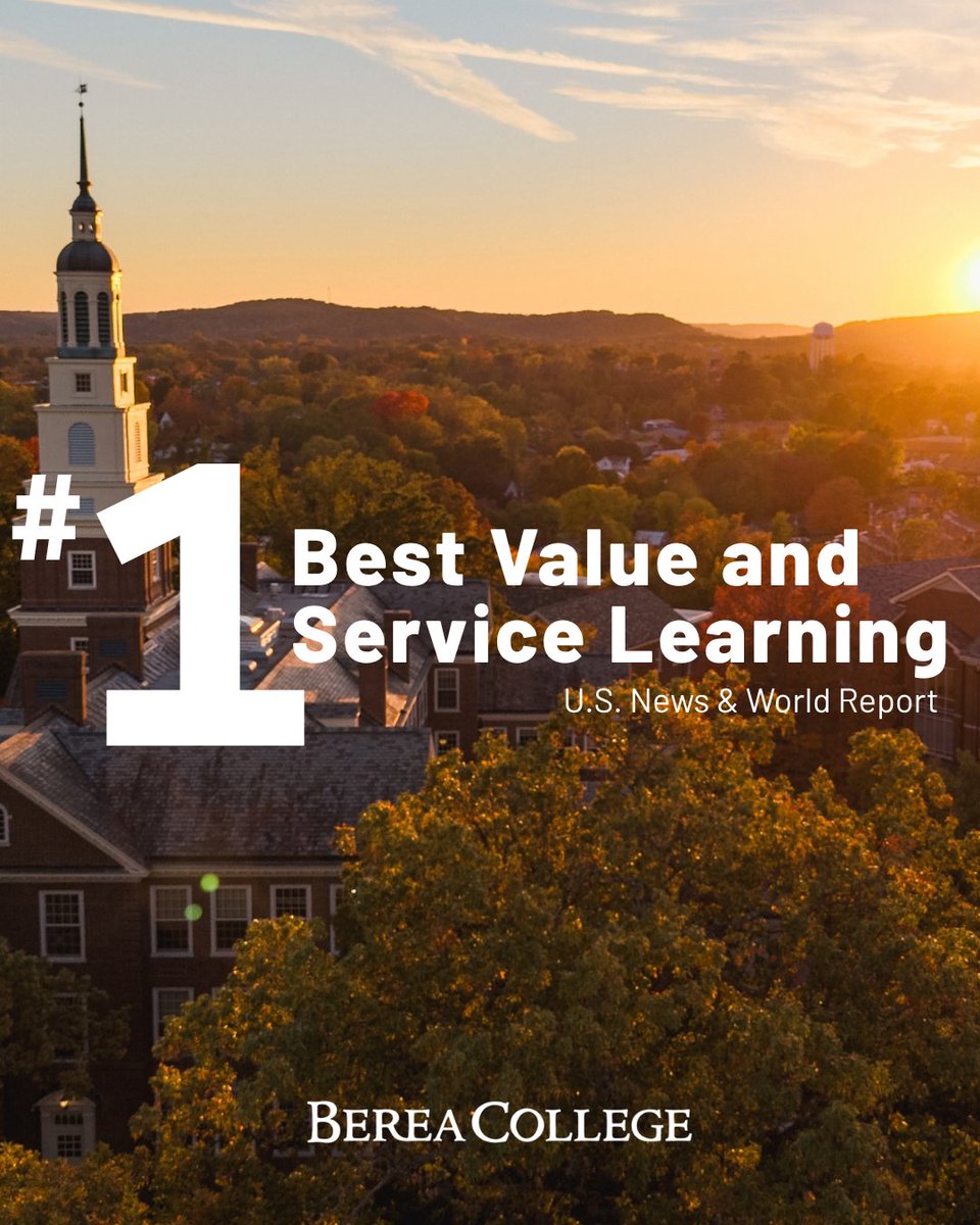 bereacollege's tweet photo. Berea College has again earned national recognition for delivering an exceptional, affordable education, ranking No. 1 in Best Value Schools and No. 1 in Service Learning in the 2027 U.S. News and World Report Best Colleges rankings.  

Read More: https://t.co/BJShZseV4N https://t.co/64ImUNeJOf