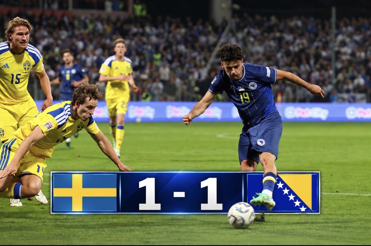 BosniaNTBall's tweet photo. Finishes 1-1. Realistic result in the end. Bigger story of the night is Edin Dzeko’s farewell. #BIHSWE 🇧🇦🇸🇪 https://t.co/aLWtz9tptd