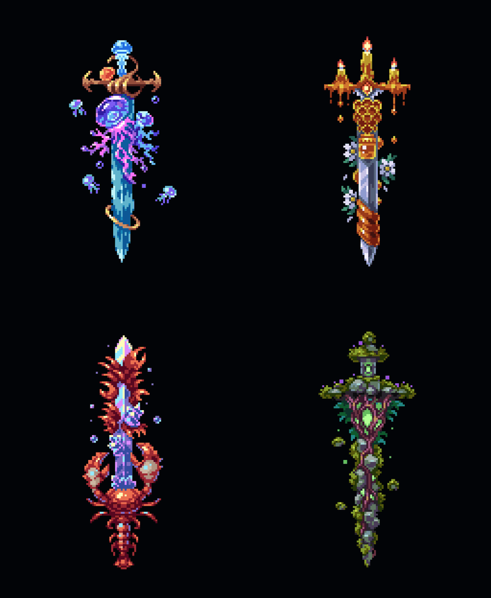 PixelArtJourney's tweet photo. All swords I did during Swordtember. Also wanted to make a pumpkin sword, maybe I will do it in October!

#pixelart #swordtember https://t.co/ZtExoqc6ji