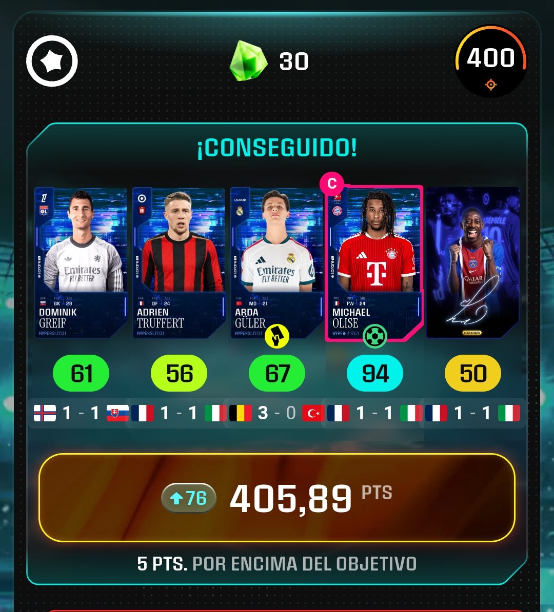 david_trigue's tweet photo. Gracias a @sorare y a su 🎁 @dembouz legendario pude pasar el nivel 4!! https://t.co/vqhsZpVcwU