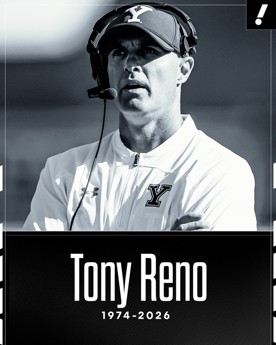 YahooSports's tweet photo. Yale Football announced that former head coach, Tony Reno, has died at the age of 52.

Reno stepped down as HC of the Bulldogs in February due to illness, and was 83-49 over 14 seasons. It was the second-most by a head coach in Yale Football history. https://t.co/K5JtU0X8ml