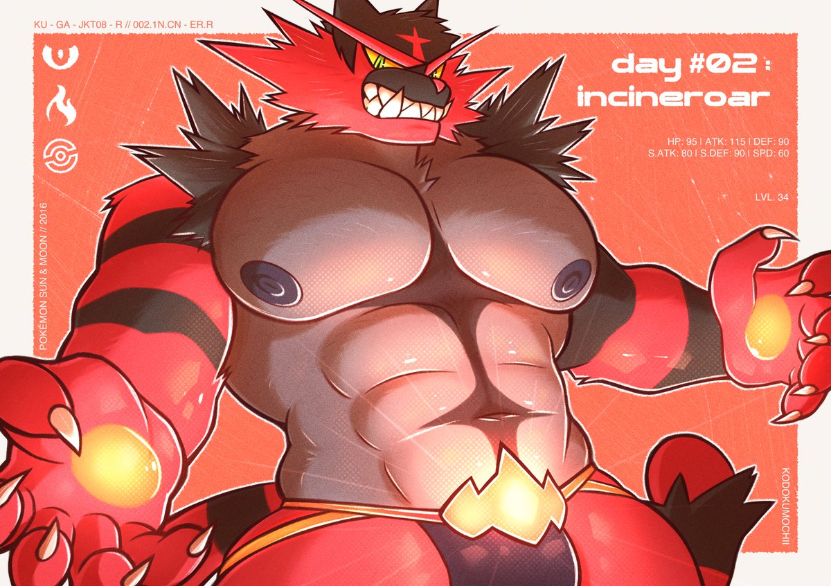kodokumochii's tweet photo. jocktober day 02 - incineroar https://t.co/i144tmb5ro