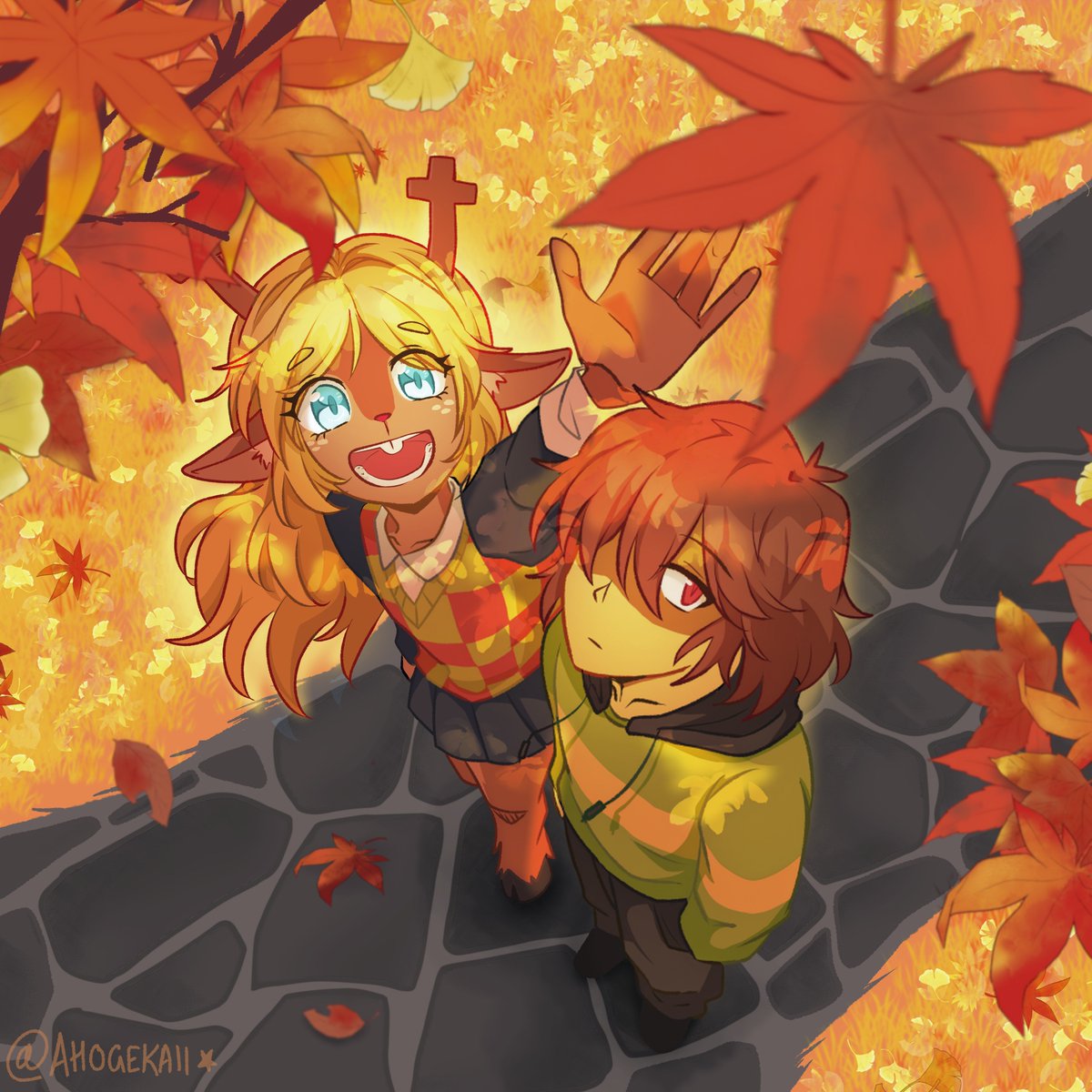 Ahogekaii's tweet photo. Fall season 🍂🍁 
#deltarune #kriselle https://t.co/BQxa9XJheL
