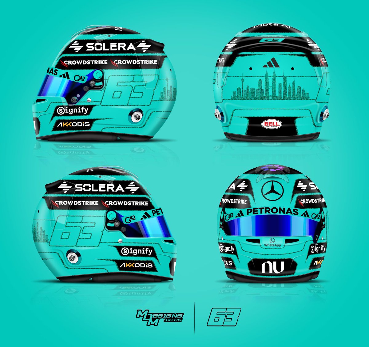 mdm_designs's tweet photo. Sepang Special Helmet for @GeorgeRussell63 💚

Petronas Green with glitter, alongside the Petronas Twin Towers to celebrate the return to Malaysia 🇲🇾 

#Sepang #BahrainGP @MercedesAMGF1 @OfficialGR63 https://t.co/kpuVMbL1C1