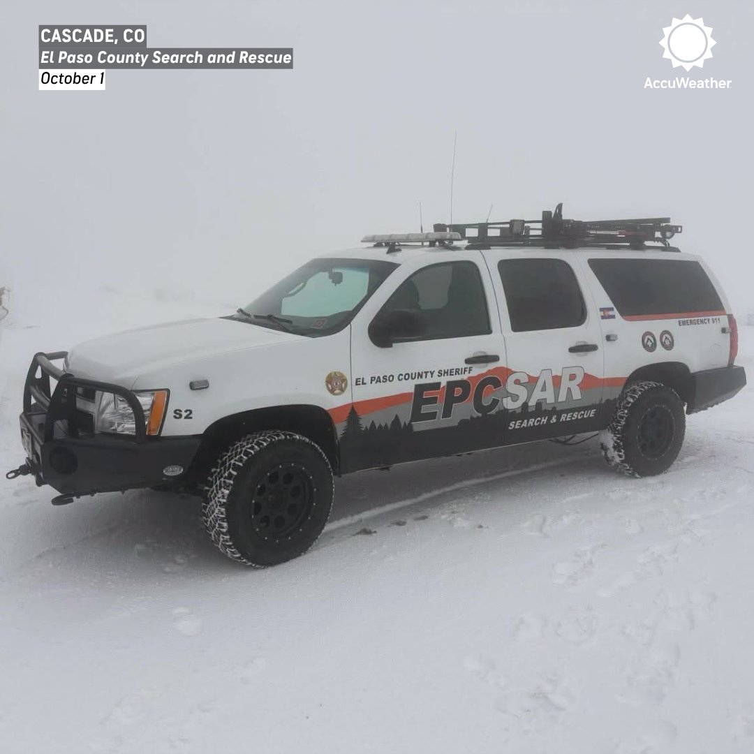 accuweather's tweet photo. Winter has arrived on Pikes Peak. ❄️🏔️ Search and rescue crews reached a stranded hiker yesterday after recent storms brought wintry conditions to the Colorado mountain, reminding visitors to come prepared and know when to turn around. https://t.co/suXbMureBC