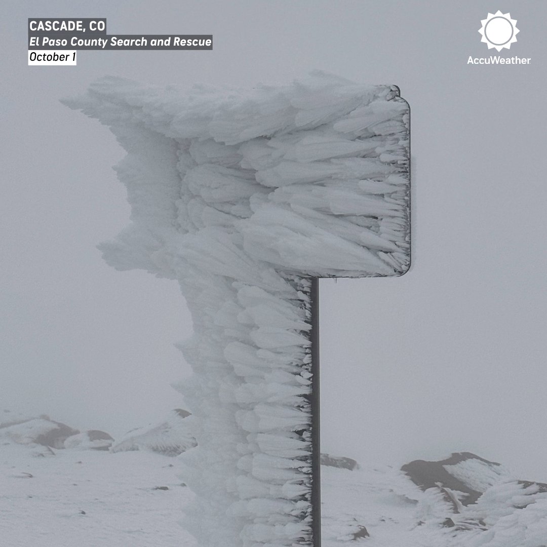 accuweather's tweet photo. Winter has arrived on Pikes Peak. ❄️🏔️ Search and rescue crews reached a stranded hiker yesterday after recent storms brought wintry conditions to the Colorado mountain, reminding visitors to come prepared and know when to turn around. https://t.co/suXbMureBC