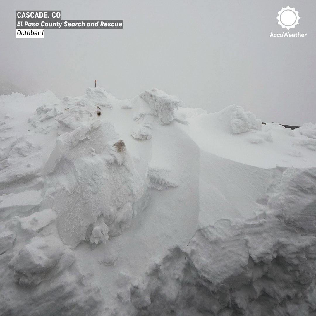 accuweather's tweet photo. Winter has arrived on Pikes Peak. ❄️🏔️ Search and rescue crews reached a stranded hiker yesterday after recent storms brought wintry conditions to the Colorado mountain, reminding visitors to come prepared and know when to turn around. https://t.co/suXbMureBC
