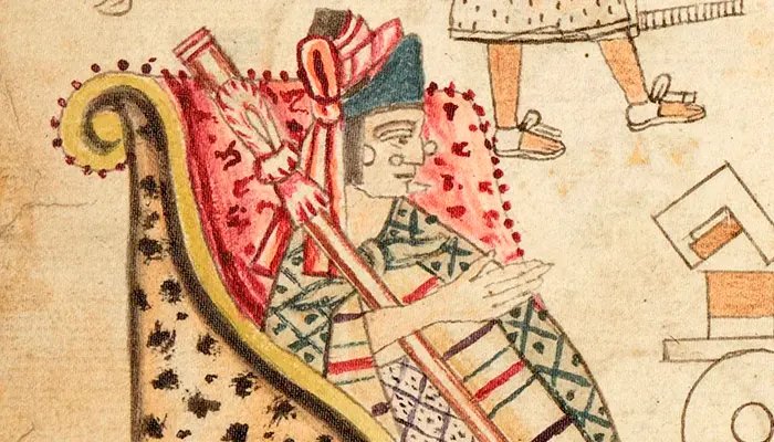 GayCult0's tweet photo. O romance real entre o imperador Axayacatl (ilustração)e o poeta Quecholcohuatl (1479) foi registrado pelo cronista indígena Chimalpahin. Nascido da dominação asteca sobre Chalco, o vínculo íntimo virou diplomacia: o artista garantiu o alívio de tributos para seu povo conquistado https://t.co/UEXMQsDg4n