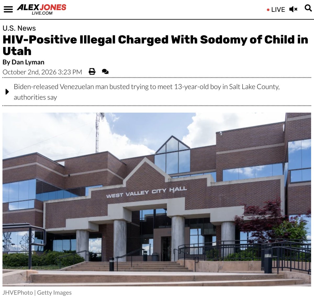 infowars's tweet photo. HIV-Positive Illegal Charged With Sodomy of Child in Utah 

ғᴜʟʟ sᴛᴏʀʏ: https://t.co/Tm1p0GJK4r https://t.co/wG6dBhxMbm