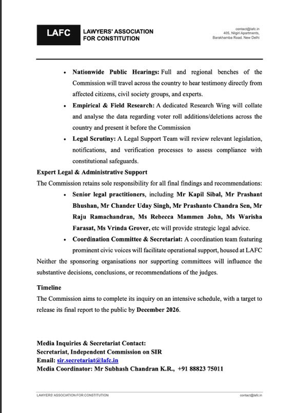 Indian_Analyzer's tweet photo. 🚨Opposition Creates Its Own “SIR Commission”

=> An outfit calling itself “Lawyers Associations For Constitution” forms a panel of former judges to question the SIR.

Legal assistance includes Kapil Sibal, Prashant Bhushan & Vrinda Grover.

But WHO gave this self-appointed commission the authority to “validate” or reject SIR?