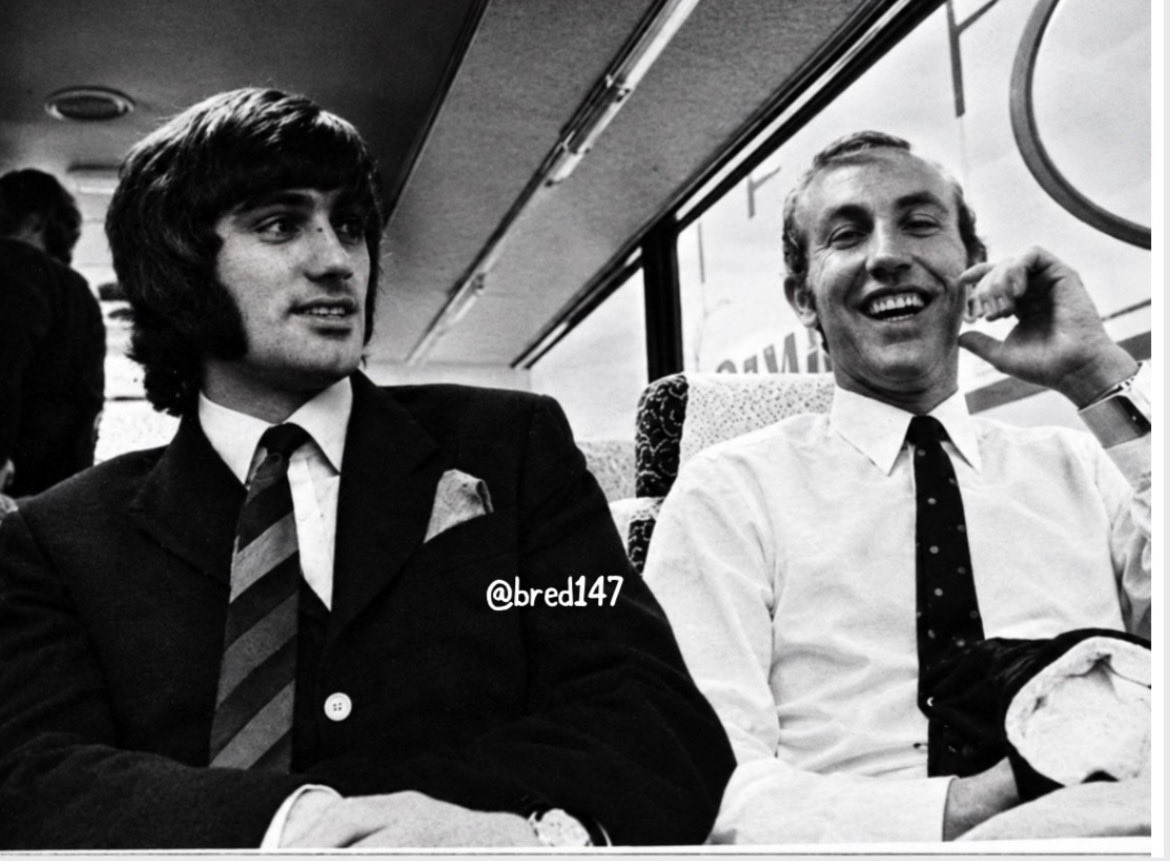 Bred147's tweet photo. George Best and Dave Clements on the way to play the 0-0 draw with Russia in 1969. https://t.co/mAnyepfJjz