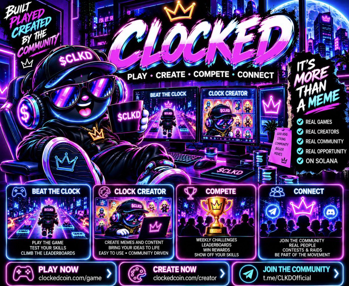 clockedtoken's tweet photo. Quick test:

Can people enjoy your project without staring at a chart? 👀

With CLOCKED, they can.

🎮 Play Beat the Clock
🎨 Build memes with Clock Creator
🤝 Join the community
⏰ Compete, create, and CLOCK IN

That’s the ecosystem.

Explore it here 👇
https://t.co/ws4fRUNmNm

$CLKD #Solana