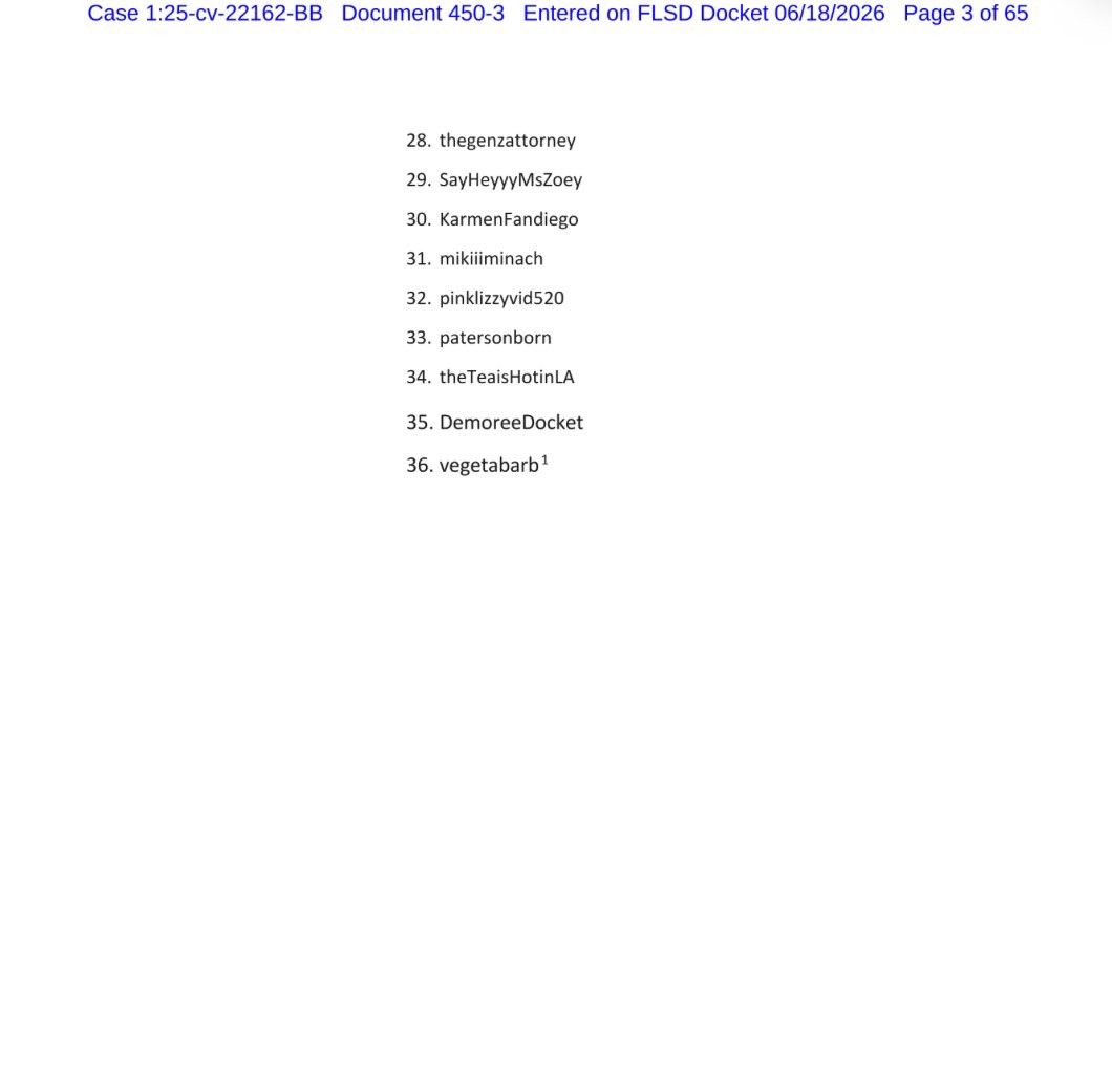 ComeWithFacts's tweet photo. 🚨 A reminder about the social media accounts included in Desiree Perez’s unsuccessful sanctions motion.

Back in June, Perez and the Consolidated Plaintiffs submitted an exhibit prepared by a consulting company, which had been engaged to examine X accounts followed by Demoree Hadley and determine whether those accounts posted about the litigation.

The exhibit identified 36 accounts, including independent commentators, researchers and other X users. My account was among those listed.

This was part of a broader attempt to connect Demoree and Javon Hadley’s social media activity, as well as activity by third parties, to alleged violations of Judge Beth Bloom’s order restricting public statements about the case.

Fast forward to October 2. Judge Bloom has now DENIED the sanctions motion.
After reviewing the posts, the judge found that Demoree and Javon’s own posts did not directly name parties or discuss the case. She explained that Perez’s side relied on the timing of those posts and how followers supposedly interpreted them.

The judge specifically wrote:
“Alleged violations of this Court’s Order which require an interpretation of third-party understanding cannot be sustained.”

She also rejected the attempt to attribute posts from DemoreeDocket to Demoree based on their alleged association, communications and participation in an X livestream, finding that Perez’s side had not established by clear and convincing evidence that Demoree directed those posts.

The ruling rejected ”evidence” presented to establish the alleged violations, including the attempt to attribute the identified third party’s posts to Demoree.

I’m sharing the original FTI exhibit alongside this portion of Judge Bloom’s ruling so people can see what was submitted and what the court actually decided.

Do you recognize any of these accounts? Is yours among the 36 X accounts included in the exhibit?

Original motion for sanctions form June 2026:

https://t.co/1l31XZzbAy

Exhibit A:
https://t.co/JVSm7pFlyC

Exhibit B:

https://t.co/E6uxEimNme

Exhibit C:

https://t.co/zK7pKM9A6W

Exhibit D:

https://t.co/0lYqAD8JJ6