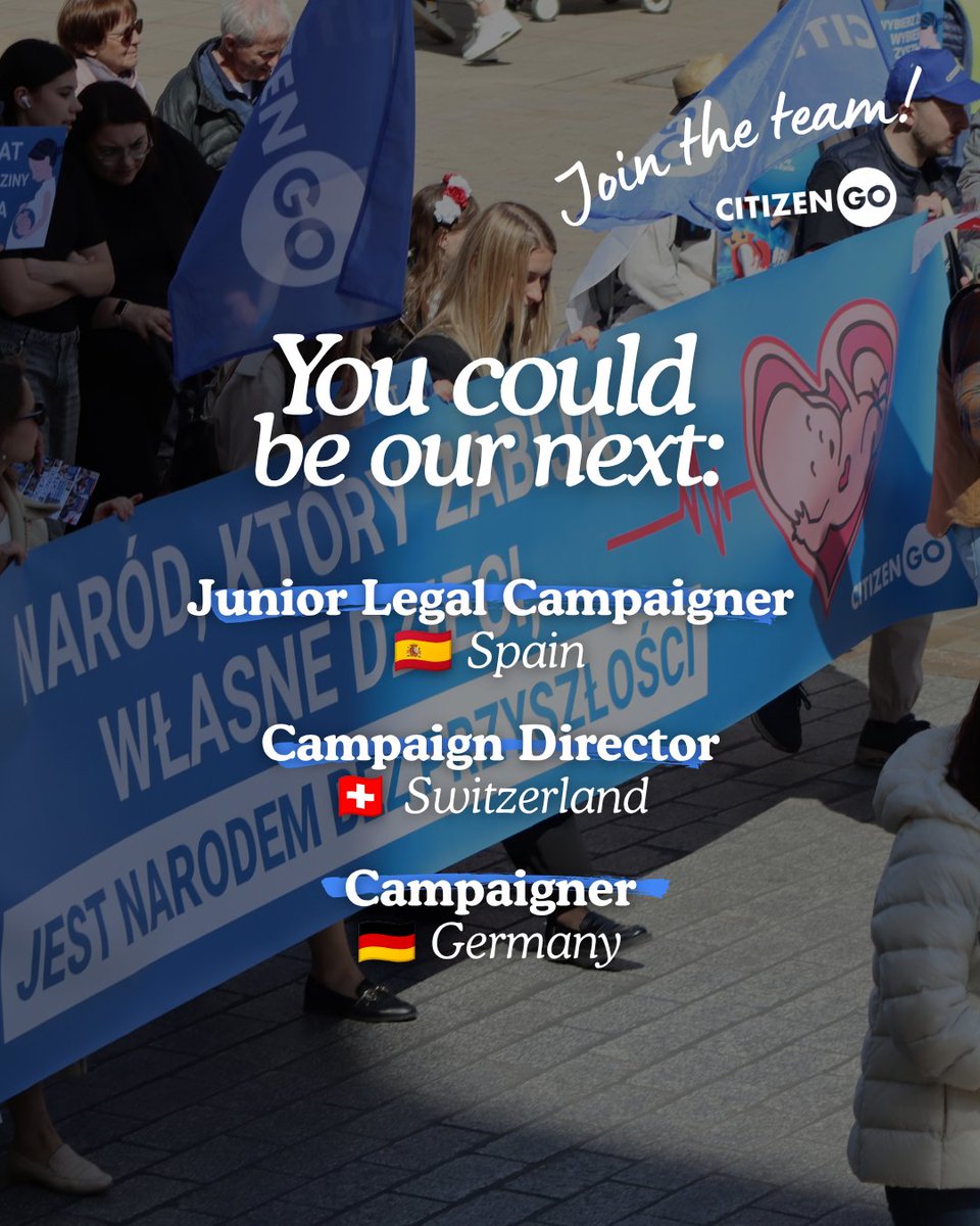 CitizenGO's tweet photo. We’re looking for YOU!

Your work could help change the world and defend the fundamental values that matter most.
Turn your talent into impact.

👉 Check the link in the comments to apply. https://t.co/crI7aVLaMq