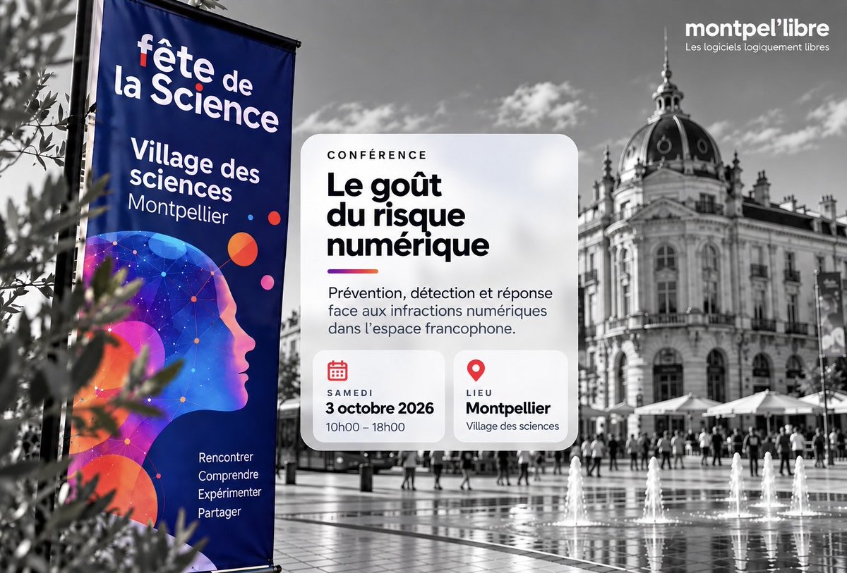 fyouzan's tweet photo. 🎉Octobre Cyber | Fête de la Science - Village des Sciences Montpellier. 

Je participerai à la 8ème Journée Trimestrielle d’Etude (JTE) : Cybercriminalité. 

📆Date : Samedi 03 octobre 2026
⏰Heure : de 14h30 à 16h00

https://t.co/QqyaIjamjx https://t.co/wmLVmqYruA