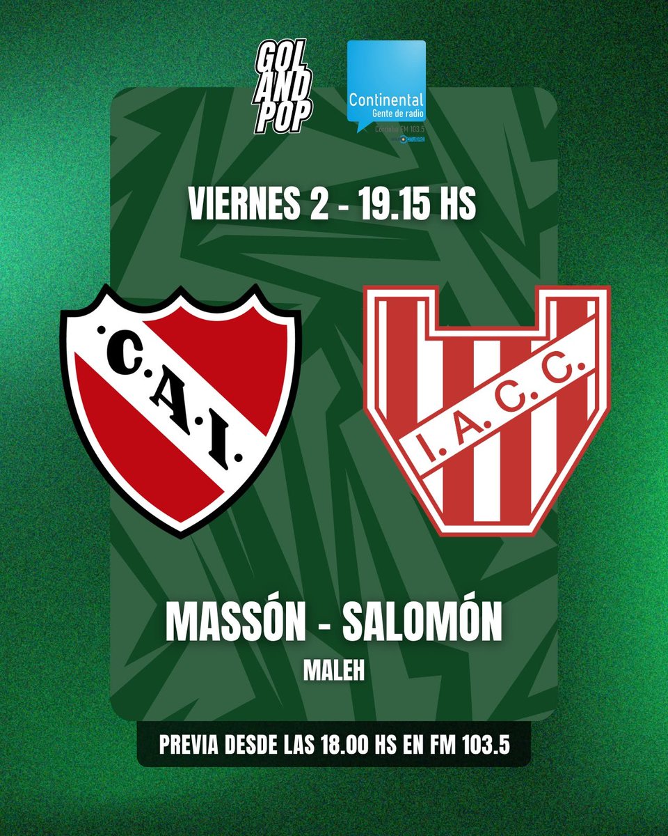 golandpop's tweet photo. 🔴 ¡AIRE! Ya palpitamos la previa de #Independiente - #Instituto por la undécima fecha del Torneo Clausura.

📻 EN VIVO junto a la Cadena @golandpop en @ContinentalCba 103.5 FM en Córdoba y más de 100 radios de Argentina 📲 https://t.co/JebWhUZheV https://t.co/nTlcrpyjfu