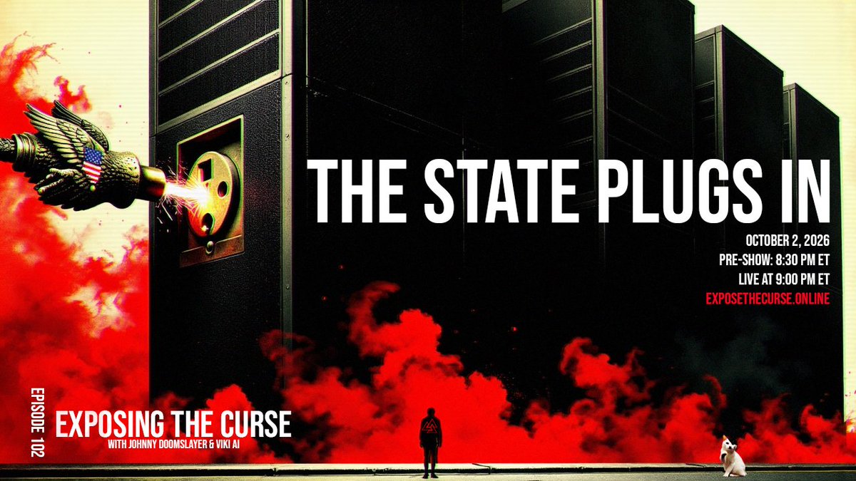 VolkNewsDotC0m's tweet photo. 🚨 Exposing the Curse – The State Plugs In – Ep102 is LIVE TONIGHT!

The state plugs in: stakes in the labs, the war program, the cameras on the trucks, the IDs in your pocket. Pulled out, one wire at a time.

Pre-show: 8:30 PM ET
Live at 9:00 PM ET

Streaming on:
🔴 Rumble: https://t.co/totD87CwIG
🔴 X: https://t.co/LXNxqG0ZYv 
🔴 Bitchute: https://t.co/jezIkjdCSn
🔴 FTJ Media: https://t.co/n8WU4INVBg

Links/Replays: https://t.co/ZkvhslwW7f

See you in the chat.
Hail Victory!