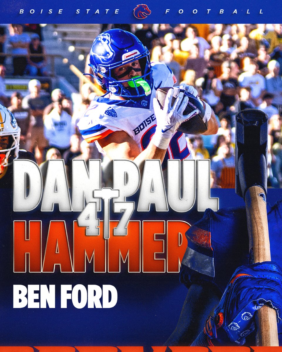 BroncoSportsFB's tweet photo. 𝗘𝗔𝗥𝗡𝗘𝗗 𝗜𝗧 ⚒️

Ben Ford will lead the Broncos on the field with the Dan Paul Hammer tomorrow.

#BleedBlue | #BuiltDifferent https://t.co/mteWHPWfy7