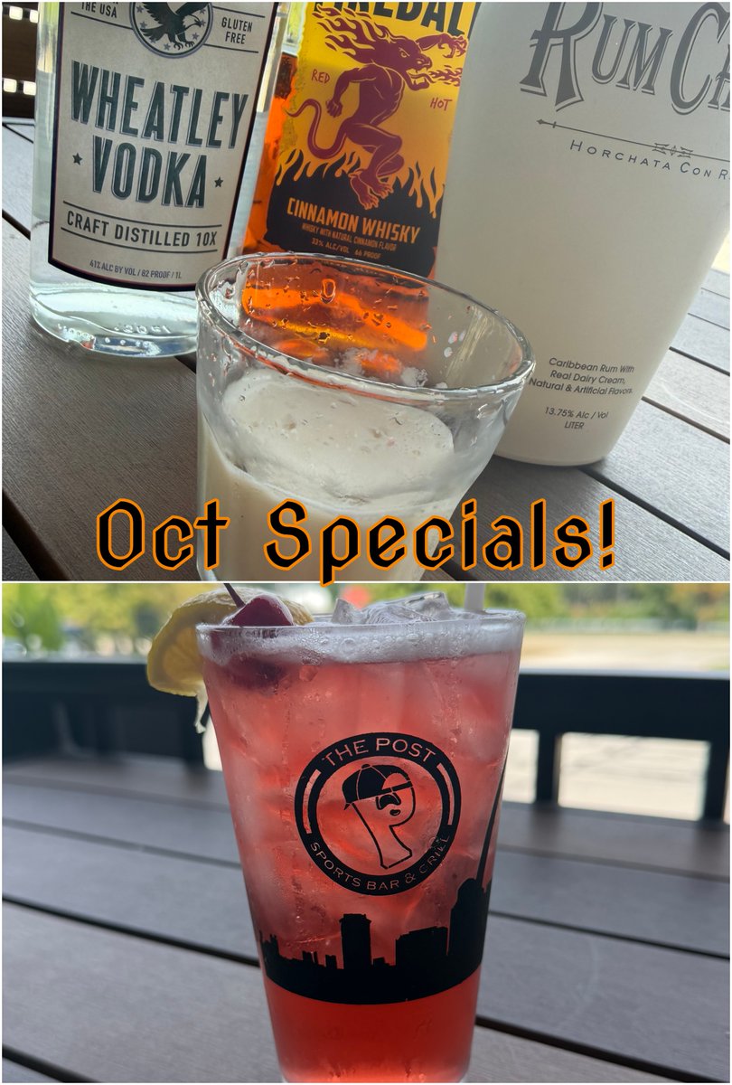 ThePostTweets's tweet photo. 😍🎃 Brand New October drinks specials including:

🥃 The Cinnamon Roll 😋 feat. Wheatley Vodka, RumChata &amp; Fireball🔥

🍹Poison Apple 🍎 feat. Buffalo Trace Bourbon 🦬 https://t.co/Z2jcnzGRF1 😃 #StayPosted https://t.co/njrUXdoaTM