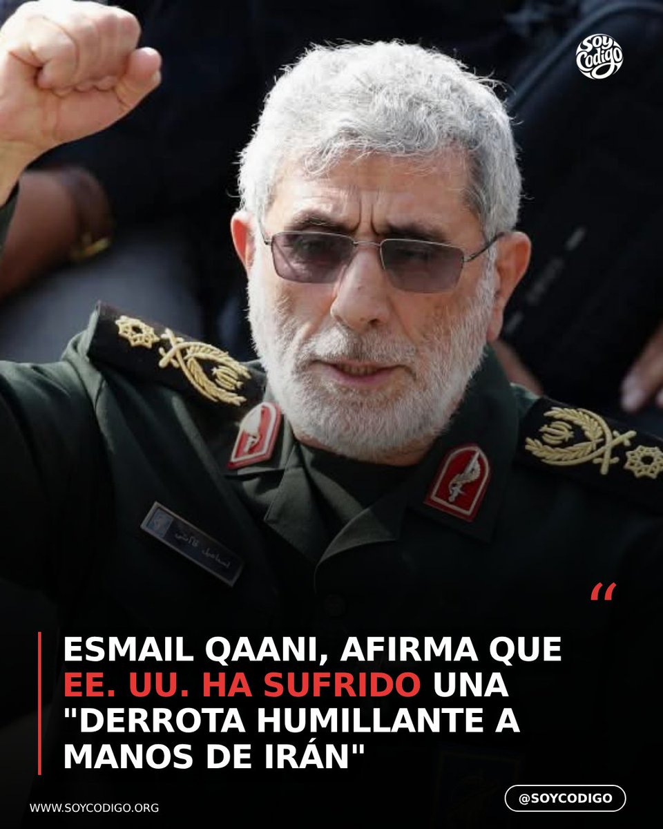 CodigoCreator's tweet photo. 🚨#LoÚltimo 🇮🇷 EL COMANDANTE DE LA FUERZA QUDS DE IRÁN SE BURLA DE EE. UU. SOBRE LA GUERRA!!!

La brigada de la Fuerza Quds de IRGC, general Esmail Qaani, afirma que Estados Unidos ha sufrido una "der… #Iran #USA #IRGC https://t.co/7wlAkIXlUY