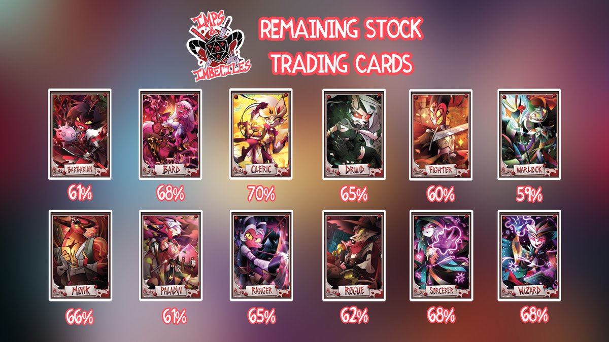 HELLAVERSE's tweet photo. Here are the remaining stock levels for Imps &amp; Imbeciles trading cards! Still plenty left so choose your party members and let's get this adventure started! https://t.co/woMlAk8r4e https://t.co/oT9gEJZlsm