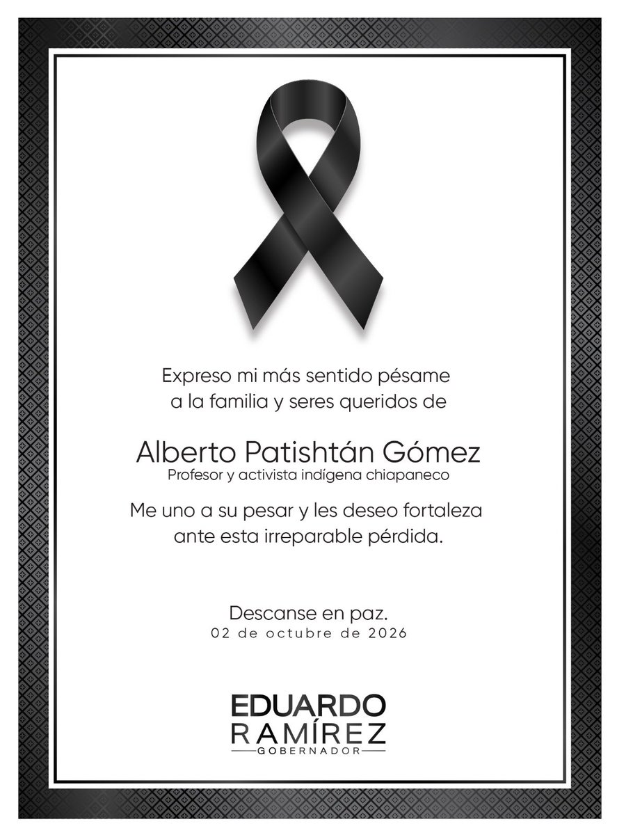 ramirezlalo_'s tweet photo. Lamento profundamente el fallecimiento del luchador social Alberto Patishtán Gómez. 

Mi solidaridad con su familia y amigos. Su legado como defensor de los derechos humanos quedará presente en quienes lo conocimos. 

Descanse en paz. https://t.co/mVRKBEKiAb