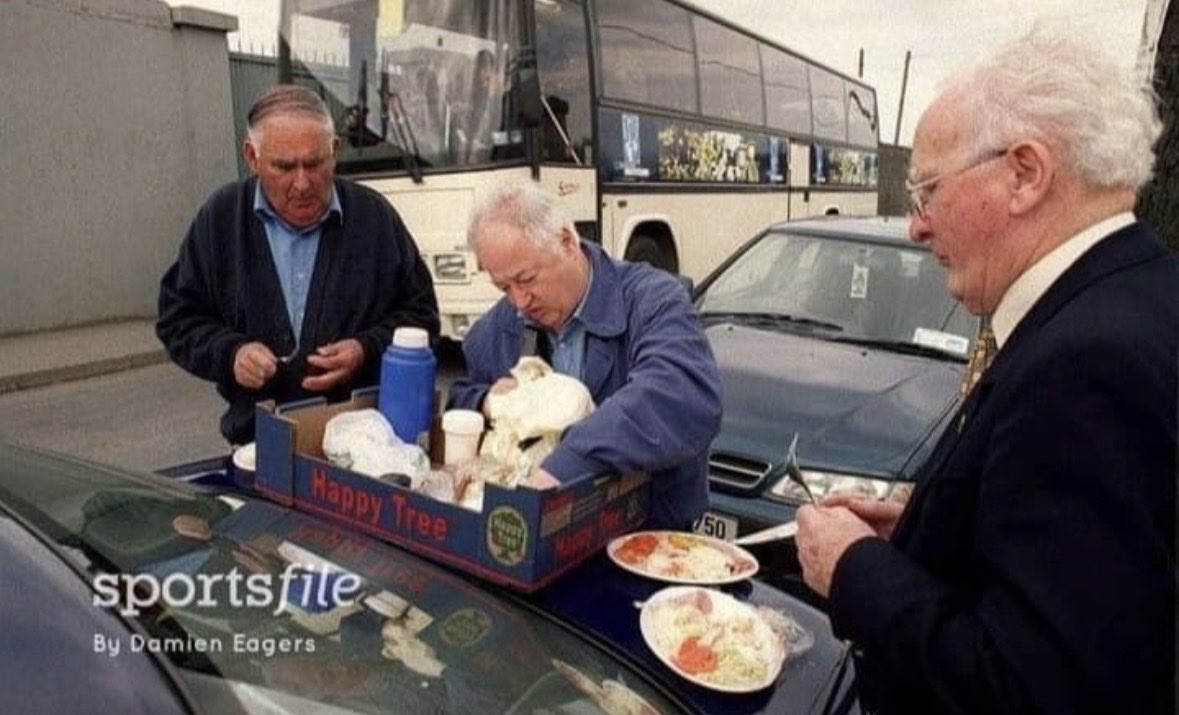 chrissyknightoc's tweet photo. Love this photo from @sportsfile My Grandad Danny O’Connor left with his great friends John A Murphy and Séamus O’Brien. Well prepared for lunch on the road after a Waterford match. All sadly no longer with us x #Deise https://t.co/cHnrmYav7k