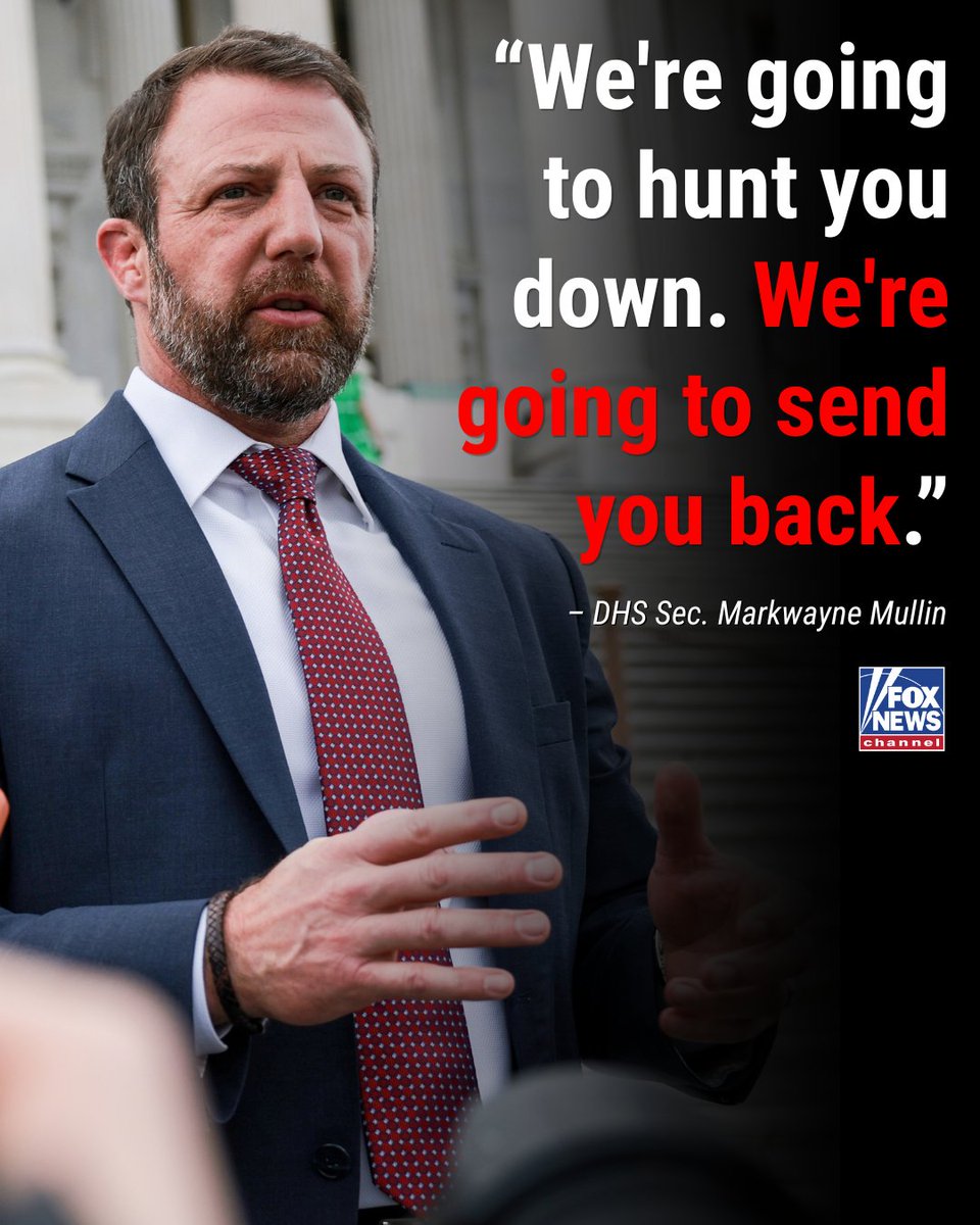 FoxNews's tweet photo. DHS Secretary Markwayne Mullin draws a hard line on immigration enforcement, declaring that living in the U.S. for years does not erase an immigration violation.

“If you have been here five years or 20 years, you still broke our nation’s laws.”

Then, in an exclusive interview with Fox News, he doubles down, saying that enforcing immigration law “shouldn’t be controversial” and insisting the government does not get to “pick and choose” which laws it enforces.
