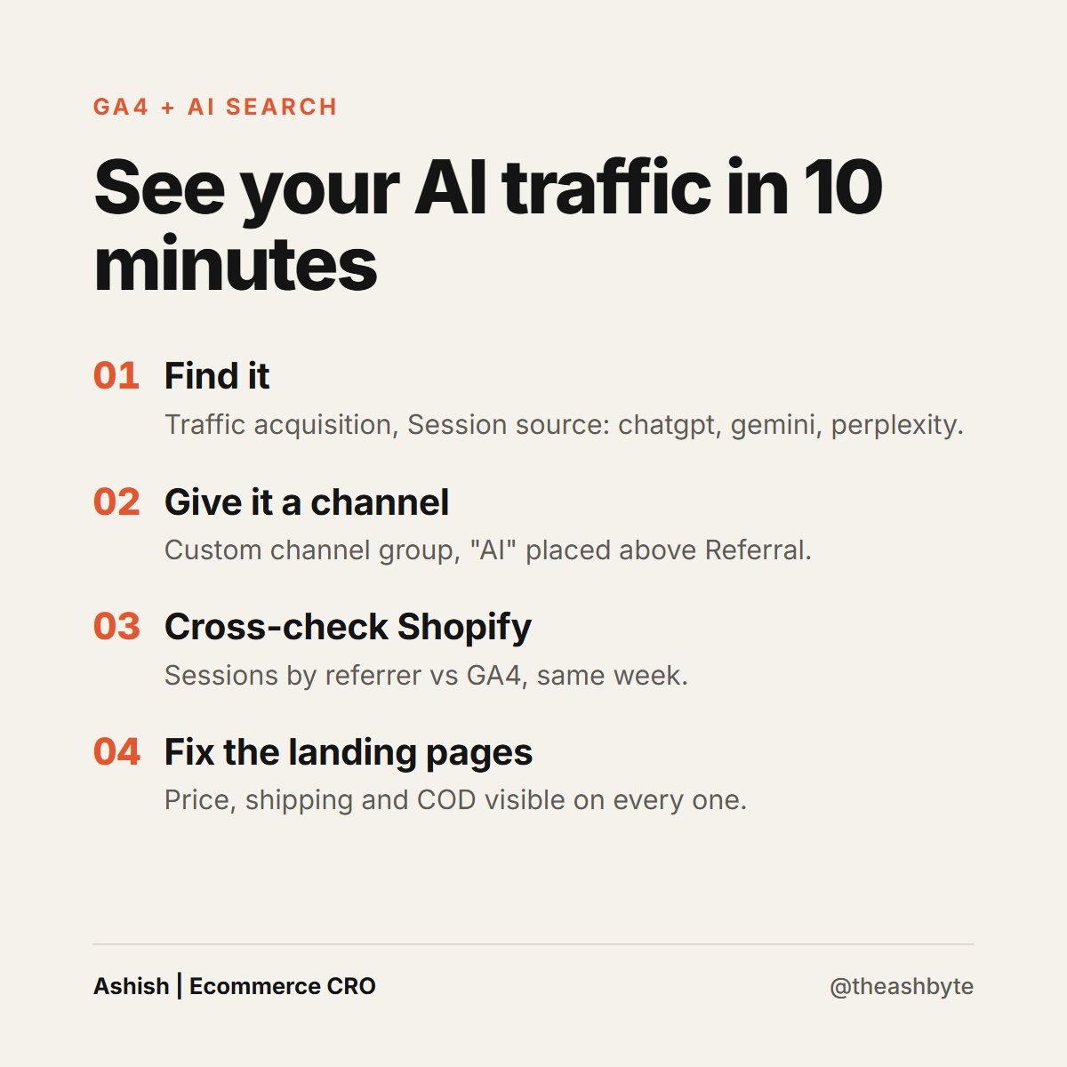 theashbyte's tweet photo. Part of your "direct" traffic in GA4 is people arriving from ChatGPT and Gemini.

To see it: Admin > Data display > Channel groups. Copy the default, add an "AI" channel ABOVE Referral, source matching:

chatgpt|gemini|perplexity|copilot|claude

Below Referral it catches nothing. https://t.co/uZr9VAhFJu